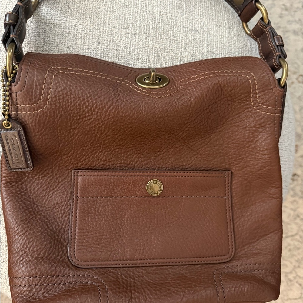 Coach Brown Pebbled Leather turnlock shoulder bag